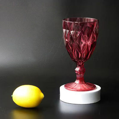 [Carmelun] ถ้วยแก้วไวน์พลาสติกถ้วยไวน์วินเทจถ้วยเครื่องดื่มน้ำผลไม้ลายนูนขนาด330มล.