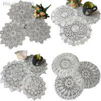 【CC】 Round white Embroidery place mat flower tea pad dining placemat cup coaster Napkin doily wedding kitchen