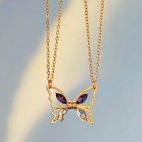 Luxury Designer Zircon Butterfly Couple Necklace Creative Magnetic Hollow Butterfly Clavicle Chain Wedding Party Jewelry Gift