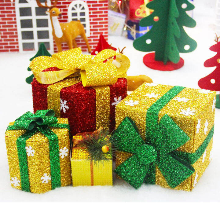 [Newkits] 1pcs Christmas Mall Medium Large Present Boxes Christmas Ornaments Colorful Bownot