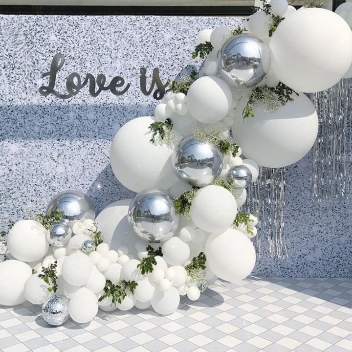 107pcs/set White Series 4D Sliver Balloon Garland Arch Kit Wedding Birthday  Background Wall Balloons Decoration Party Supplies | Lazada