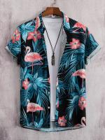 2023 Hawaiian Shirt Men Fashion Flower Geometric Printed Blouse Beach Single-breasted Short SleeveTops Holiday Mens Clothing