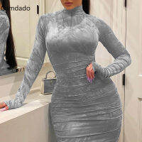 Womens Bodycon Sexy Dress Long Sleeve Tight Evening Plus Size 5XL Female Clothing  Pleated Elegant Party Dresses for women