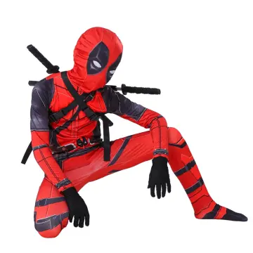 Anime Kids Adult Superhero Deadpool Cosplay Costumes Bodysuit Attached Mask  Suits Halloween Party for Boy Girls