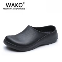 WAKO รองเท้าแตะสีดำผู้ชายสำหรับห้องครัวร้านอาหาร,รองเท้ากันลื่นรองเท้าสำหรับทำงานกันลื่นสุดๆ9051รองเท้าเพื่อความปลอดภัยอุดตันขนาด39-45