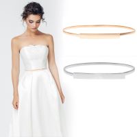 Women Thin Belts For Dresses Elastic Stretch Female Waist Belts Metal Gold Silver Ladies Belts