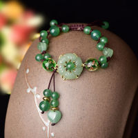 Retro Natural Green Jade Dongling Flower Adjustable Bracelet Charm Jewellery Fashion Hand knitted Amulet Gifts Women Bangle