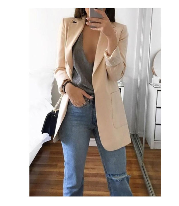 Spring Autumn Long Blazer Women Suit Outwear Slim Coats Office Ladies Blazer Work Jacket Fashion Korean Casual Womens Blazer