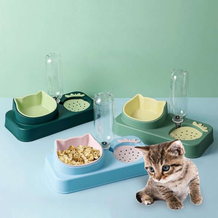 2-in-1-pet-tableware-ชามอาหารสุนัข-no-spill-automatic-water-dispenser-combo-set-สำหรับแมวชามสูง