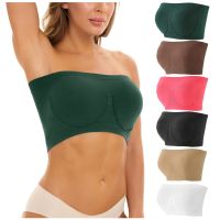 Sports Bras For Women Plus Size Strapless Bra Bandeau Tube Padded Top Stretchy Yoga Fitness Bra Elastic Boob Bandage Solid Color