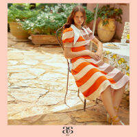 [asv ss22] Mary pointy collar stripe dress เดรสโปโล แขนพอง แต่งปกคอแหลม ผ้าตัดต่อหลากสี