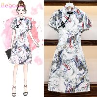 Bebovizi 2020 New Vintage Chinese Style Traditional Casual Party Women Midi Dress Summer Cheongsam Dresses M-4XL Plus Size