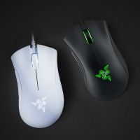 Razer Deathadder Essential เมาส์เมาส์สำหรับเล่นเกมส์แบบมีสาย6400เซ็นเซอร์ DPI ออปติคอล5ปุ่มอิสระสำหรับเกมเมอร์แล็ปท็อป PC