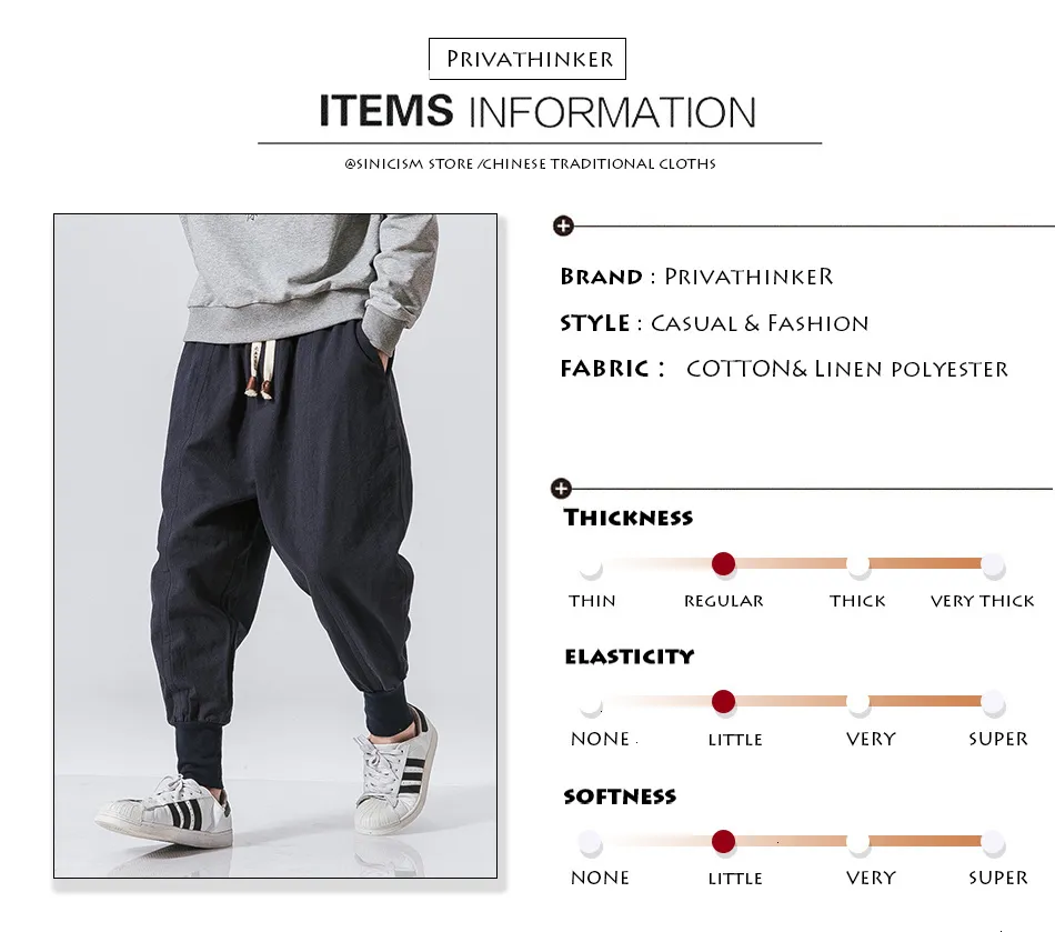 Privathinker Cotton Linen Casual Harem Pants Men Joggers Man