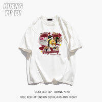 HUANGYOYO เสื้อยืดผ้าฝ้ายแขนสั้น100% ตัวอักษรแมวการ์ตูนน่ารักสำหรับผู้หญิง