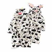 ZZOOI Kids Pajamas Winter Warm Flannel Cows Homewear Cartoon Animal 2-12 Years Old Boy Girl With Hat New Children Nightgown