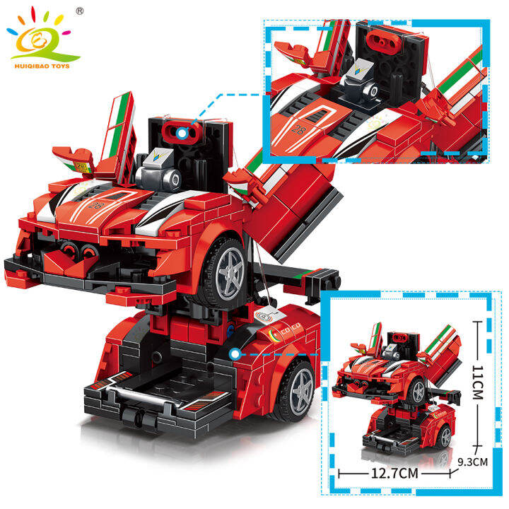 ใหม่-huiqibao-one-step-transfrom-racing-รถรุ่น-building-blocks-2in1หุ่นยนต์-mecha-creative-อิฐชุดเด็กของเล่นสำหรับเด็กเกม