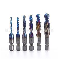 6 Pcs M3-M10 Titanium HSS Combination Drill Tap Bit Hex Shank Titanium Plated HSS Screw Thread Metric Tap Drill Bits Hand Tools Handtool parts Accessories