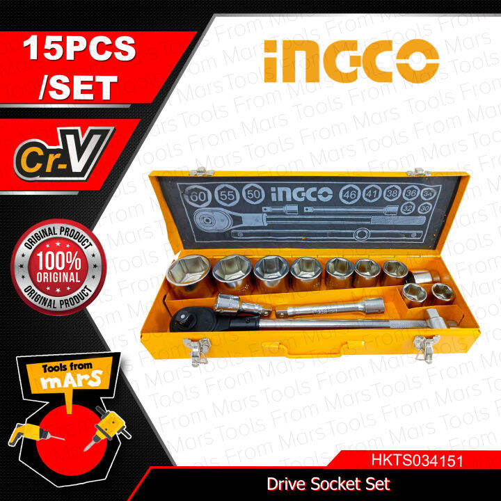 INGCO 15PCS 3/4" Drive Socket Set HKTS034151 •TOOLS FROM MARS• IHT Lazada PH
