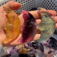 Statua Di Luna Crristallo Di Fluorite Naturale Intagliato A Mano Reiki ดวงจันทร์รักษารูปแกะสลักงานฝีมือบ้าน