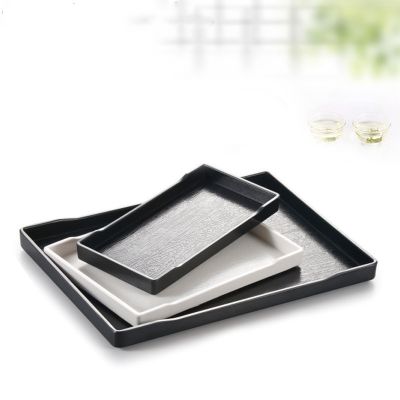 【CC】♣♣✌  Plastic Tray  European Rectangle Imitation Wood Grain Plate Storage Supplies