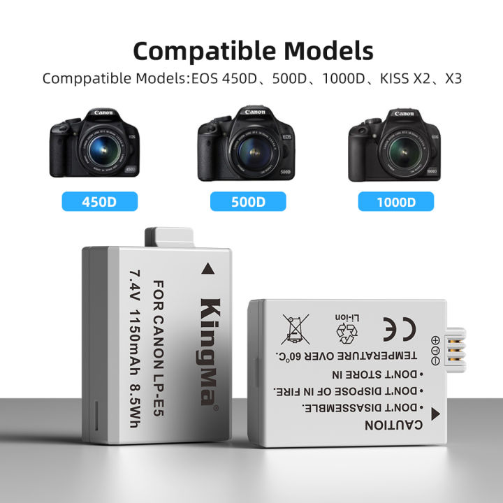 kingma-canon-lp-e5-1150mah-battery-and-lcd-dual-usb-charger-for-canon-eos-450d-500d-camera