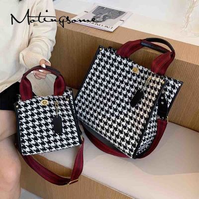 Fashion Women Shoulder Bag Linen Knit Houndstooth Print Luxury Female Handbags and Purses Shopper Totes Designer Bags 2021 New