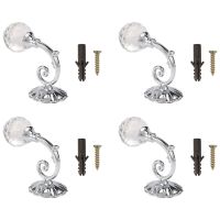 4 PCS Curtain Holdbacks Wall Mounted Curtain Tieback Hook Drapery Tiebacks Clothes Coat Hat Towel Hanger Holder (Silver)