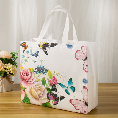 Portable Grocery Tote Eco-friendly Shopping Bag Non-woven Fabric Shopping Bag Foldable Reusable Pouch Butterfly Printing Tote Bag