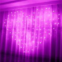 【CW】 2x1.5M Heart Shaped LED 8 Modes Curtain String Lights Pink Holiday Lighting Window Home Birthday Party Wedding Decorations