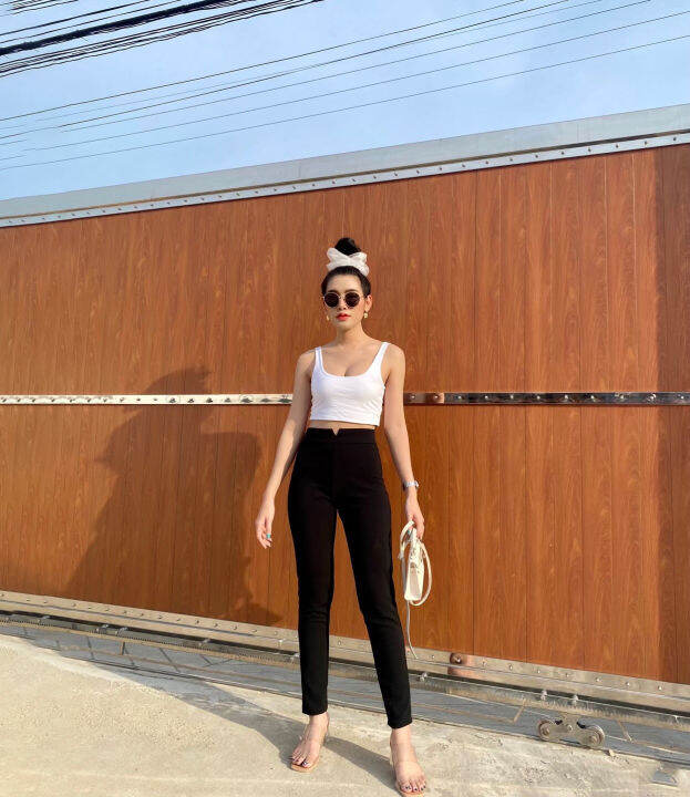 freesize-กางเกงผ้าวูลเวฟ-ทรงขากระบอกเล็ก-เดฟ-เอววี-m2766