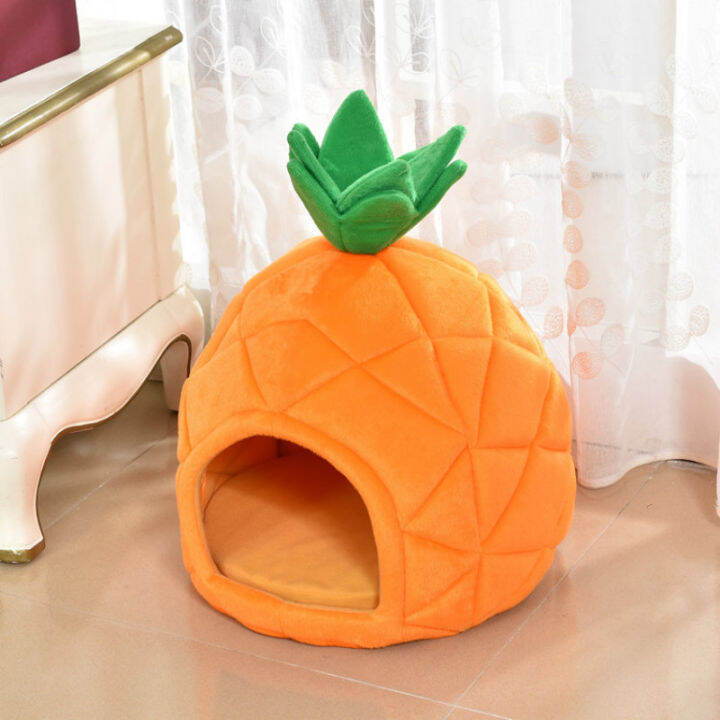 cute-pet-bed-house-winter-warm-mat-kennel-pineapple-shaped-soft-sponge-puppy-machine-washable-cloth-for-small-medium-cat-dog