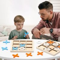 Wooden Tic Tac Toe Game for Kids Mini Board Game XO Chess Board Game Family Children Puzzle Game Educational Toys for Kids