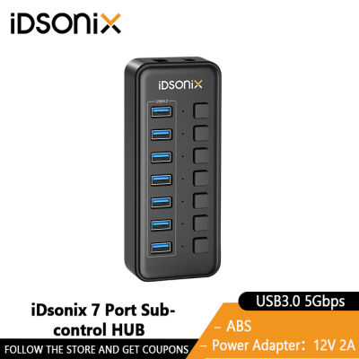 IDsonix USB ฮับควบคุมย่อยฮับ3.0ตัวแยก USB อะแดปเตอร์ไฟ USB ขยายฮับ5Gbps พร้อมสวิตช์สำหรับแล็ปทอปแมคบุ๊ค