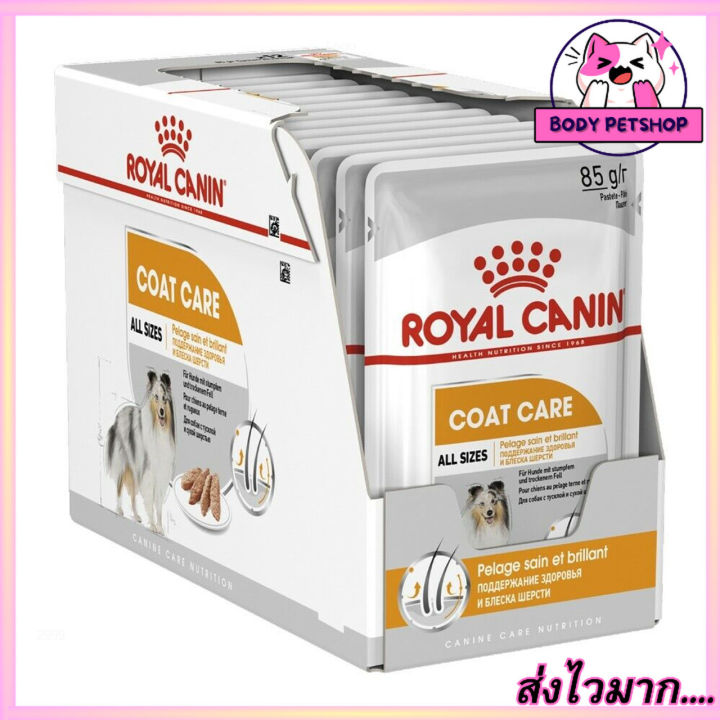ยกกล่อง-12-ซอง-royal-canin-coat-care-dog-food-อาหารเปียกสุนัขแบบซอง-เส้นขนและผิวหนัง-สำหรับสุนัขอายุ-1-ปีขึ้นไป-85-กรัม