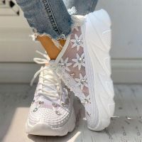 Women Sneakers Rhinestone Wedge Trainers Dames Platform Mixed Colors Lace Up Casual Shoes Female Outdoor Sport Walking Shoes