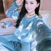 Pajamas Set Women Plush Warm Sexy Autumn Winter Thick Pyjamas Flannel Home Spring Cartoon Student Sleepwear 2PieceSet Big Size