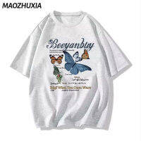 เสื้อยืดแขนสั้นพิมพ์ลายใหม่ MAOZHUXIA 2023อเมริกันมีดีไซน์เรียบง่าย