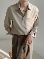 ◑✧❐ 2022 Men 39;s Korean Style Loose Long Sleeved High-quality Shirts Fashion Solid Color Lapel Collar Business Shirts Top Clothes