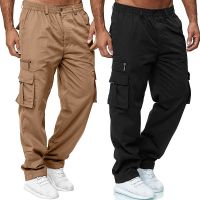 Mens Cargo Trousers Elastic Waist Elastic Multi-pocket Loose Combat Work Pants Outdoor Fitness Sports Casual Pants S-4XL