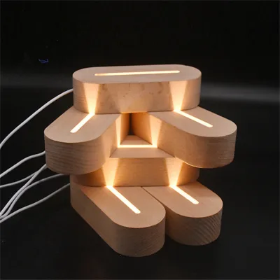 Wood Light Base Decorative LED Base Miniature Figurine Display Resin Lamp Plate Wooden LED Base Night Light Stand