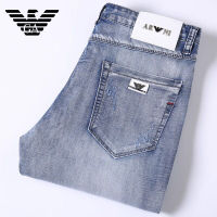 ▤✲ 【คลังสินค้าพร้อม】 Armani Men S Classic Bule Jeans Elastic Slim Fit Denim Jean Trousers Men Business Casual Pants Brand