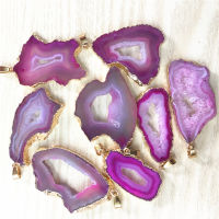 Natural Stone zilian Electroplated Edged Slice Open Red Agates Geode Drusy Druzys Pendants for Necklace Jewelry Making 5PCS