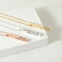 Tiny Custom Engrave Bar Necklace Women Pendant Stainless Steel Name Personalized Four Side Girls Mom Wife Fashion Gifts