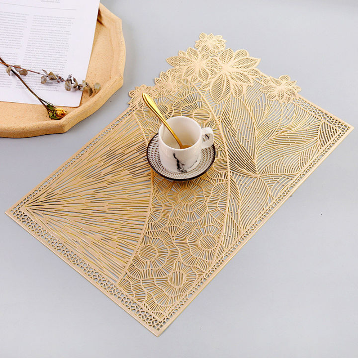 pvc-hollow-rectangular-western-food-mat-household-simple-non-slip-heat-insulation-pad-tea-coaster