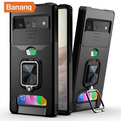 Bananq Shockproof Armor Metal Ring Holder Cover for Google Pixel 5A 6A 6 7 7A 8 Pro Card Slot Stand Phone Lens Protection Case