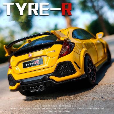 1/32 HONDA Civic Type R FK8รถโลหะผสมโมเดลของเล่นโลหะหล่อขึ้นรูปโมเดลรถจำลองแสงเสียงของเล่นสำหรับเด็กของขวัญ