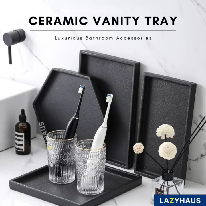 Minimalist Luxurious Premium Ceramic Vanity Tray Matte Black Bathroom