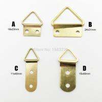 50Pcs Golden Triangle D-Ring Photo Picture Frame Hanger Hang Oil Painting Mirror Art Work Hooks Double 2 Holes With Screws