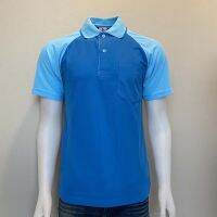 เสื้อโปโลผู้ชาย Men Polo Shirt Plain Polo T Shirt Soft Pique Short Sleeve Tops For Men Side Vents สีฟ้าเข้มแขนฟ้าอ่อน เนื้อผ้านุ่ม สวมใส่สบาย